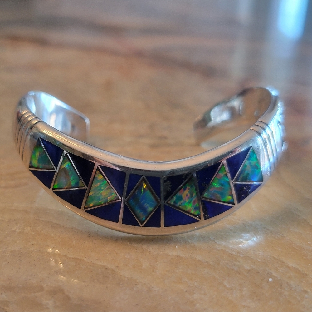 Native American Sterling Silver and Opal Cuff Bracelet